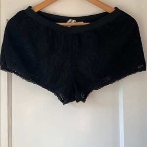 Black Lace Shorts with Elastic Waist, Size M